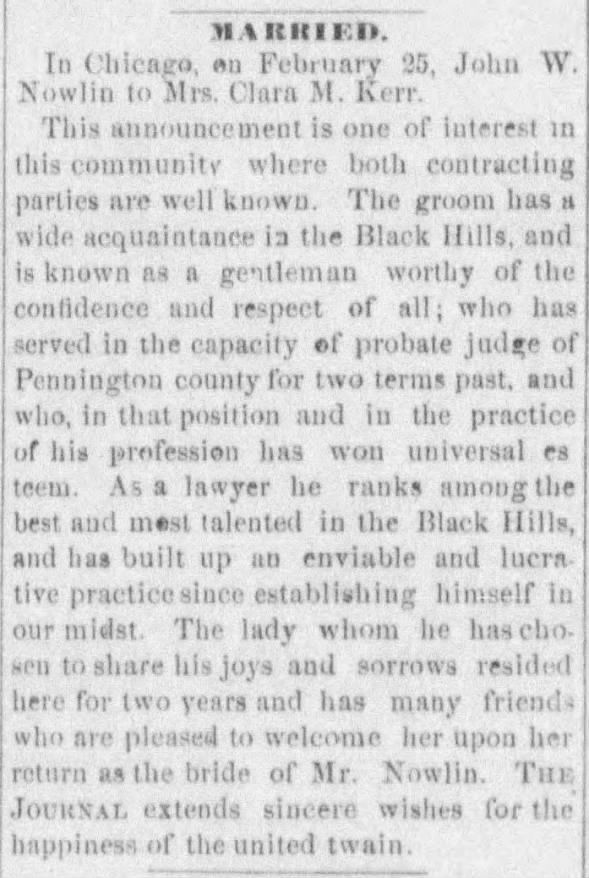 Clipping from The Black Hills Weekly Journal